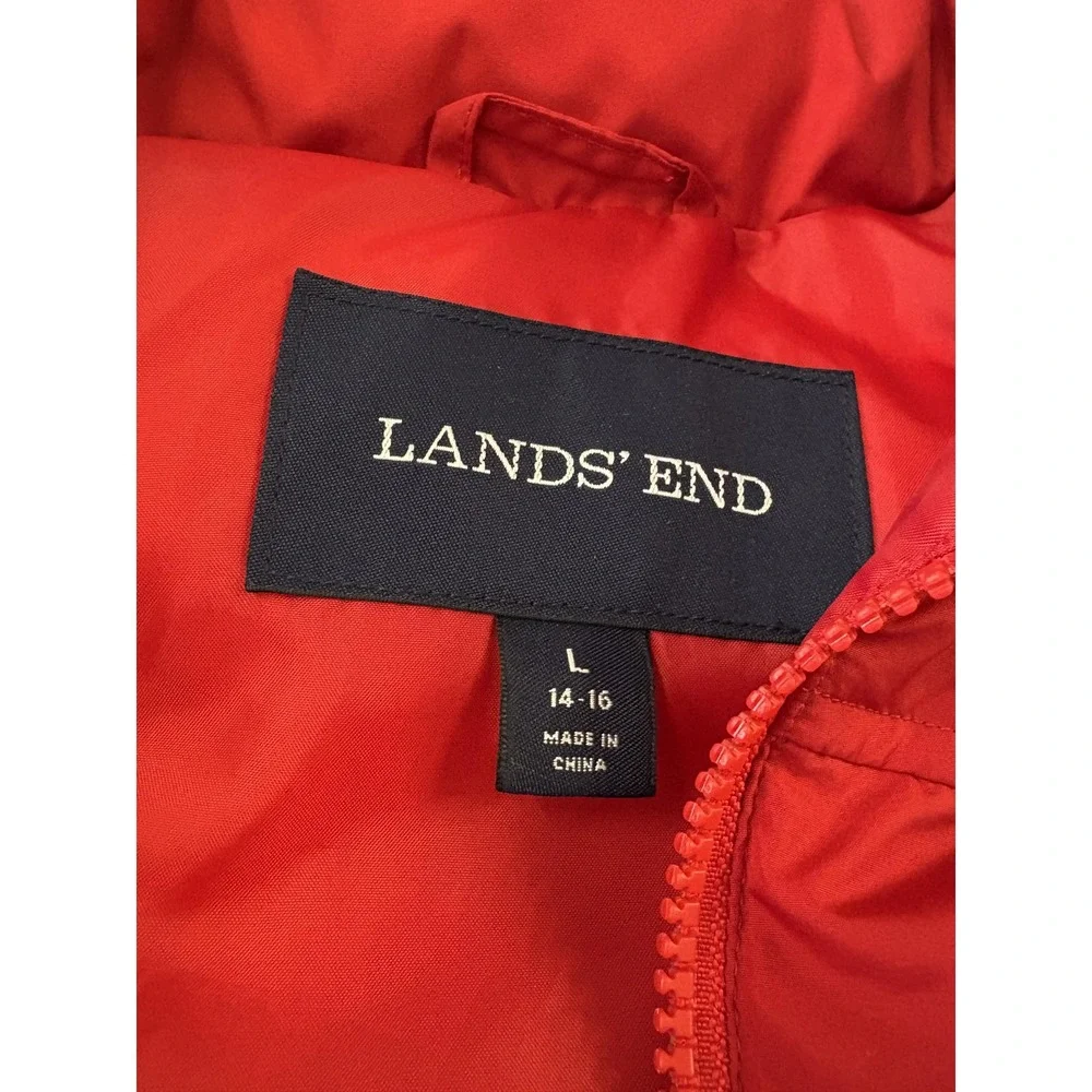 Lands' End Vest Youth Large 14-16 Red Puffer Down Zip Pockets Warm Winter